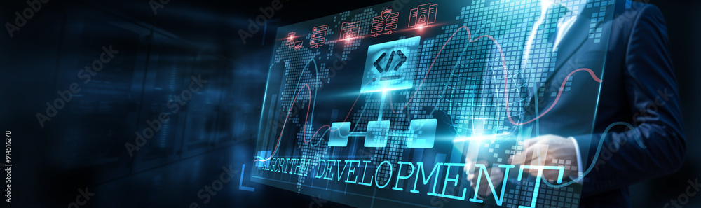 Algorithem Developer Algorithm Developer analyzing data using a performance graph and high ...