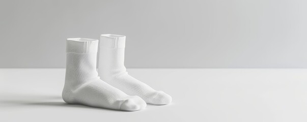 Isolated white socks on white background, 4K hyperrealistic photo