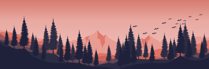 Wall Mural - outdoor winter sunset mountain landscape scenery vector illustration good for ads, advertising, wallpaper, background, backdrop design, business, and tourism