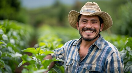 Portrait of a man farmer in a harvest plantation