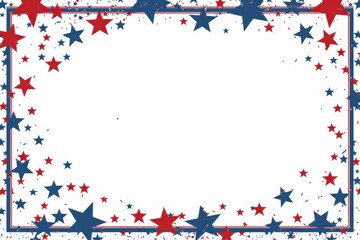 Wall Mural - A simple red, white and blue border with stars around the edges on pure white background, suitable for stationery paper Generative AI