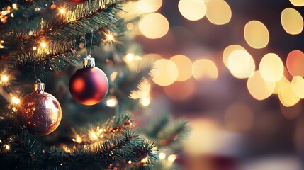 Holiday tree with bright red glass ornaments and lights