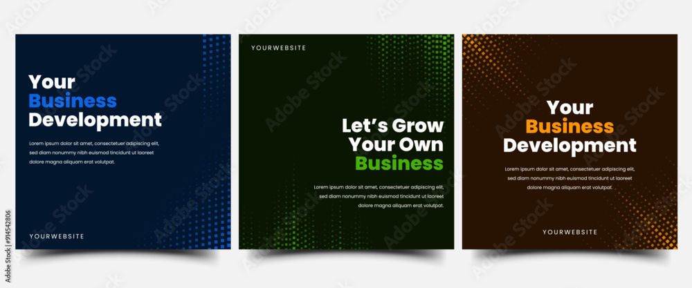 Set of editable square modern banner template with abstract gradient ...