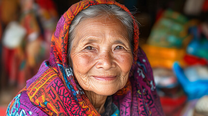 close up shot of a happy elder asian woman