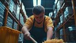 © Alexander Chaykin - A person cleaning the floor of an industrial warehouse using a mop and bucket