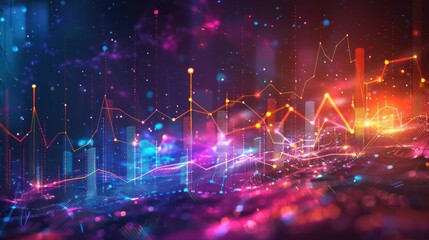 Abstract Data Visualization with Neon Lights and Glowing Lines