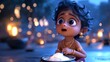 © Space Priest - a little girl in a pink dress holding a plate of food