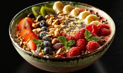 Wall Mural - Smoothie bowl with fruits and nuts, colorful and appetizing, promoting healthy eating