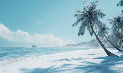 The azure sea with palm trees: the azure sea with azure waves washes the snow-white beach with slender palm trees