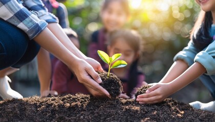 Planting seedling in organic soil. Generated image