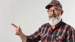 © Business Pics - portrait of mature happy handyman presenting something isolated on white background : Generative AI