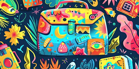 Wall Mural - A colorful, abstract design with a suitcase.