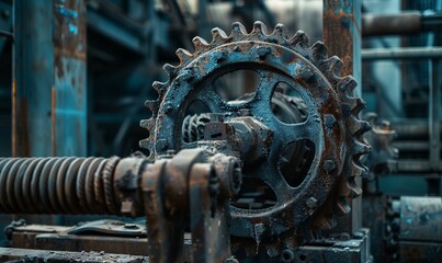 Rusty gears in an old factory, dramatic lighting