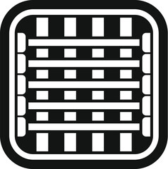 Sticker - Black and white icon of an empty stadium showing seats and field, perfect for representing any sporting event