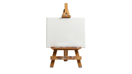 a wooden easel with a white canvas on transparent background