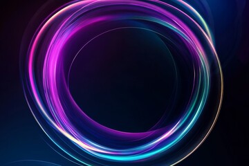 Wall Mural - Abstract background with neon glowing circular wave lines on dark background.