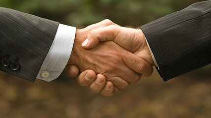 Wall Mural - Handshake Agreement: Two businessmen shaking hands symbolizing a successful deal or partnership