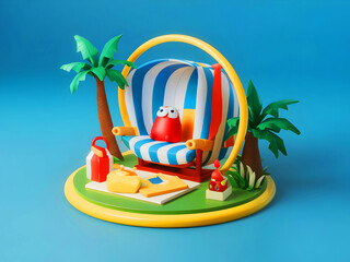 3D render icon of a beach vacation.