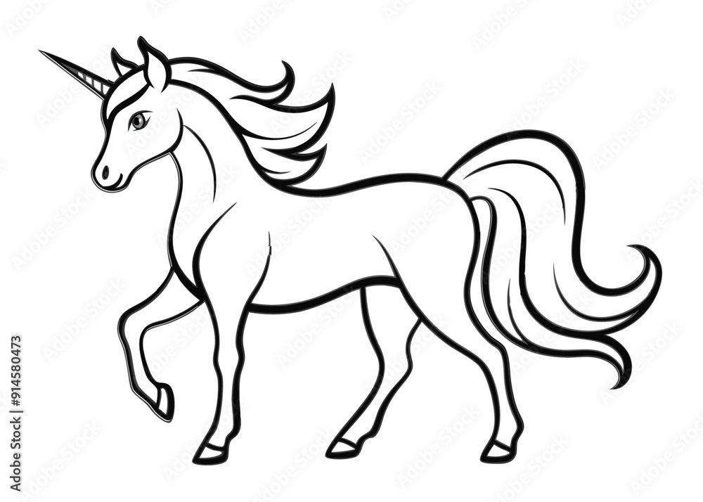 unicorn coloring page line art silhouette Stock Vector | Adobe Stock