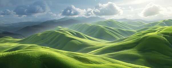 Wall Mural - Rolling hills with green pastures, 4K hyperrealistic photo