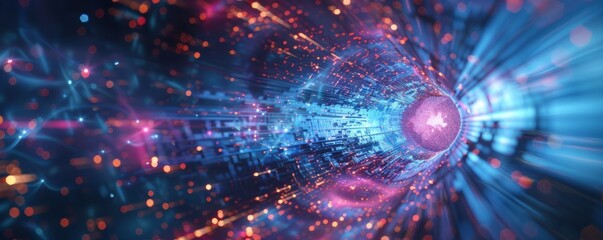 Wall Mural - Quantum teleportation of a photon across vast distances, 4K hyperrealistic photo