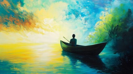 Wall Mural - silhouette of a boat in a sunset