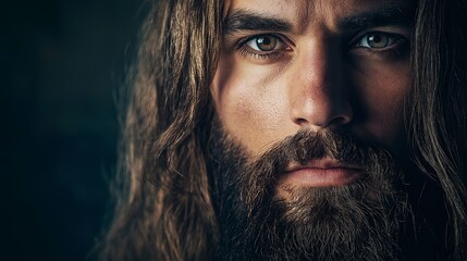 Wall Mural - close - up portrait of handsome bearded man in dark clothes with golden beard