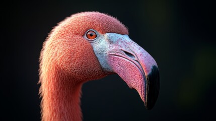 Wall Mural - A close up of a flamingo's head with a pink beak