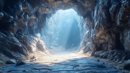 Canvas Print - A cave with a light shining through it