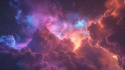 Fantasy starry night sky, blue and purple colors, galaxy and aurora wallpaper 4k