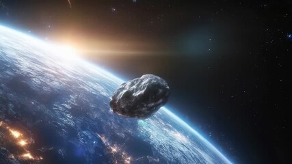 Wall Mural - 3d animation of an asteroid approaching earth against the backdrop of space