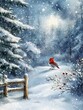 © lan - Snowy Winter Forest with a Red Cardinal