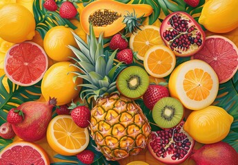 Sticker - Tropical Fruit Delight: A Vibrant Still Life