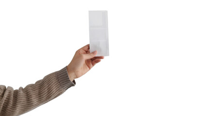 hand holding receipt for shopping on transparent background