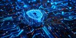 © LukaszDesign - Cloud storage, AI, and coding require internet, lock, and cybersecurity. Ai algorithm, quantum computing, and programming backdrop blue, safe, and private connectivity