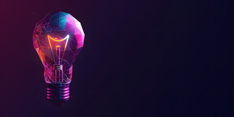 Abstract geometric light bulb in blue and purple neon colors on a dark background. Concept of a good or new idea