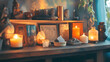 © Matthias - Tranquil image of personal home altar with candles, crystals, and sacred texts