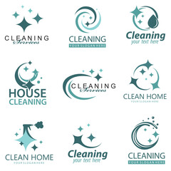 collection of cleaning service design with sparkle stars isolated on white background