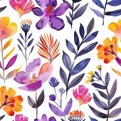 Wall Mural - Floral autumn print in seamless watercolor on white. Autumn design. Fabric print. Tablecloth. Home textiles. Interior.