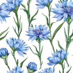 Wall Mural - Designed with watercolor chicory flowers seamless pattern