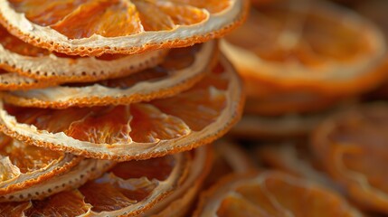 Poster -   A pile of orange slices on top of an orange stack atop a table