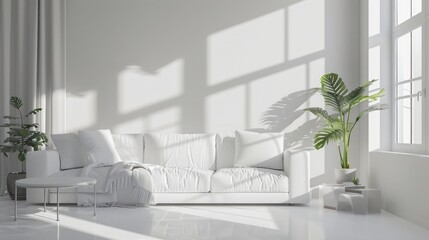 Sticker - Gray sun illuminates a white apartment with a sofa.