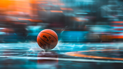 Wall Mural - A basketball is rolling on a court