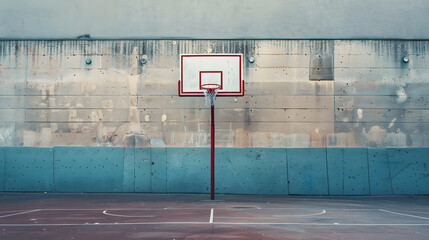 Wall Mural - A basketball hoop is in the middle of a concrete wall