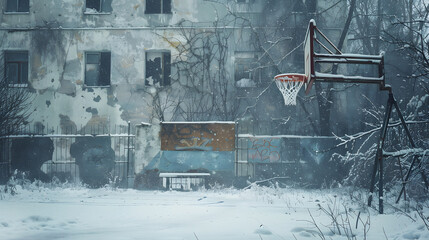 Wall Mural - a basketball court covered in snow
