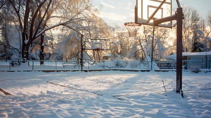 Wall Mural - a basketball court covered in snow