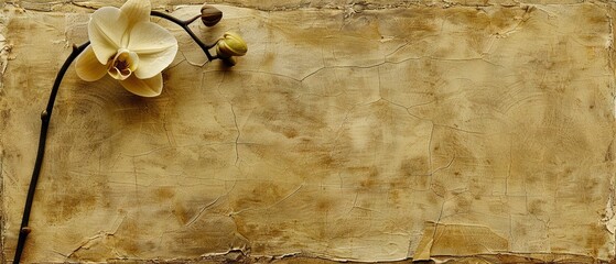 Canvas Print -   Close-up image of a flower on a sheet of paper with peeling paint on one side and another flower on the other