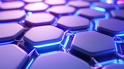 Canvas Print - close-up of a vibrant hexagonal pattern glowing with blue light, showcasing a modern and futuristic 