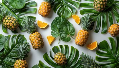 Sticker - Tropical Fruit Still Life with Pineapple and Orange Slices