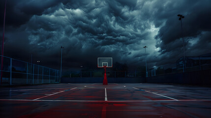 Wall Mural - A basketball court with a blue rim and a hoop